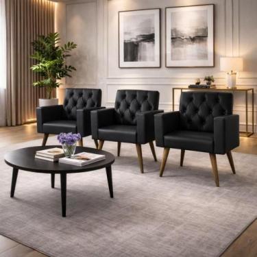 Imagem de Kit 3 Poltronas Capitonê Sala Recepção Poltronas Decorativas - Móveis 