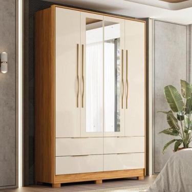 Imagem de Guarda-roupa Casal 4 Portas 4 Gavetas com Pé e Espelho Domo - Demóbile