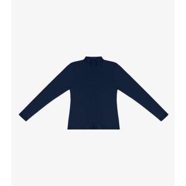 Imagem de Blusa Feminina Cotton Gola Alta Básica Rovitex Azul, G, Azul