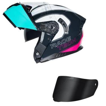 Imagem de Capacete Race Tech Signal Active Branco Verde e Rosa Mais Viseira Fumê