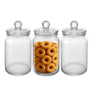 Imagem de Kit 3 Pote Hermético De Vidro Porta Mantimentos Com Tampa Transparente