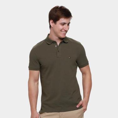 Imagem de Camisa Polo Slim Tommy Hilfiger Casual Masculina, Verde militar, G