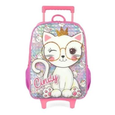 Imagem de Mochila Escolar De Rodinhas Menina Gatinha Cindy Luxcel, Rosa
