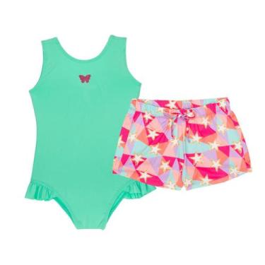 Imagem de Maiô Infantil Menina + Shorts Estampado Proteção Solar Uv - Fofotinhos