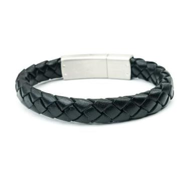 Imagem de Bracelete 20cm Couro Preto Fecho Steel Click 10mm - Rosso