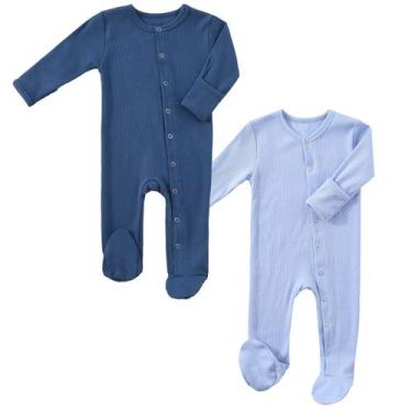 Imagem de Pijama com pés para bebês, macacão de algodão KISBINI, de 0 a 12 meses