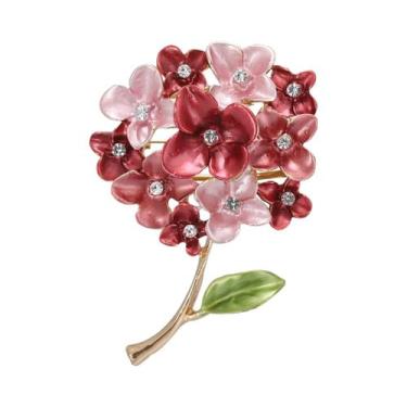 Imagem de Broches De Hortênsia Esmaltados Unissex Femininos Com Strass, Alfinete