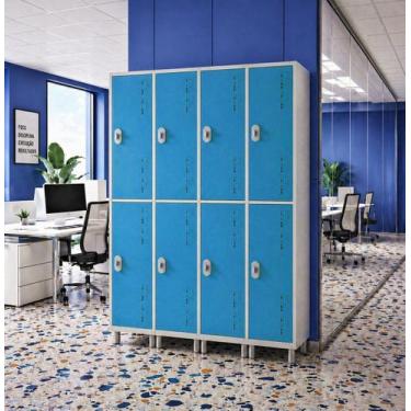 Imagem de Armário de Aço 8 Portas Grande para Vestiário e Empresa Cor:Azul - W3,