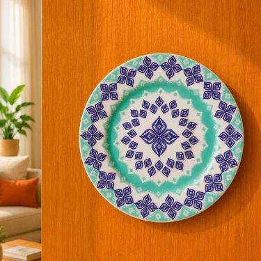 Imagem de Pires Decorativo de Parede com Suporte em Cerâmica para Sala e Cozinha Branco Lola Cosmetics
