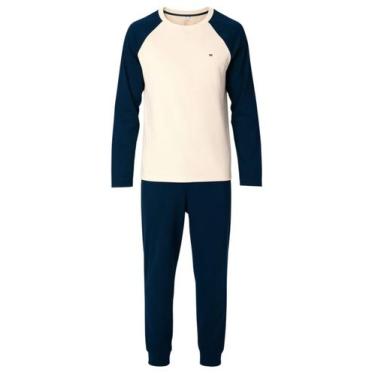 Imagem de Pijama Longo Malwee 1000134306 Masculino Raglan Meia Malha Algodão T. 