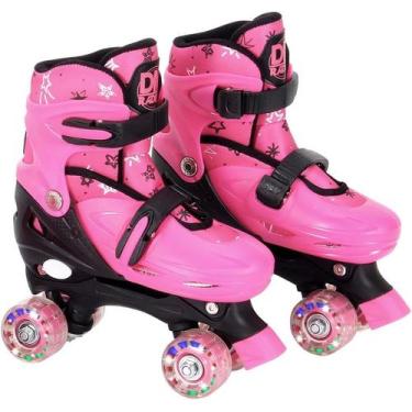 Imagem de Patins Rosa Roller Ajustável Tamanho M 34-37 Com Luz e Acessórios - Dm