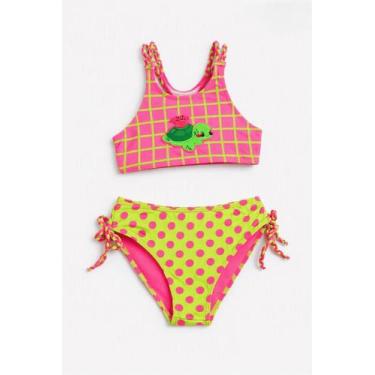 Imagem de Biquíni Cropped Kids Rose Turtle - Siri Kids -, 08, Rosa, Verde