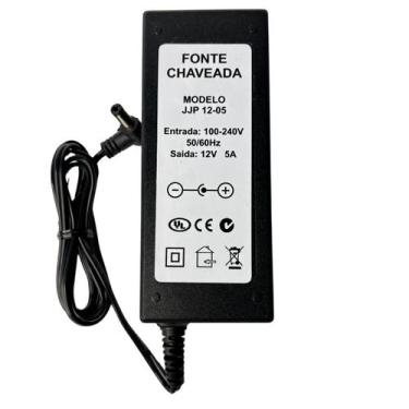 Imagem de Fonte 12v 5a Bivolt Preta 5 Amperes Plug P4 Cftv Fita Led - Genérica