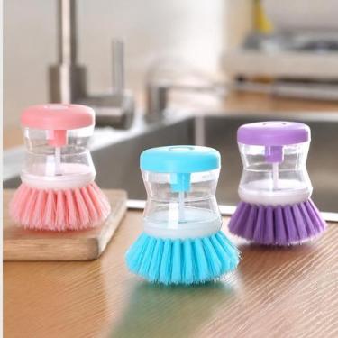 Imagem de Kit com 3 Escovas com Recipiente para Detergente, para Limpeza de Pote