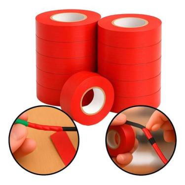 Imagem de Kit 10 Rolos Fita Isolante 5m X 18mm Anti Chama VERMELHA - CASA PAULIS