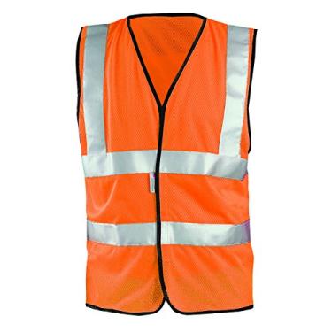 Imagem de OccuNomix LUX-SSCOOLG-OM Colete de segurança clássico de malha premium de alta visibilidade, classe 2, malha 100% poliéster ANSI com material refletivo Scotchlite 3M de 5 cm, laranja, médio