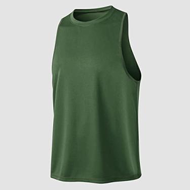 Imagem de Colete esportivo masculino gola O sem mangas elástico e secagem rápida academia fitness regata solta camiseta(Medium)(Verde)