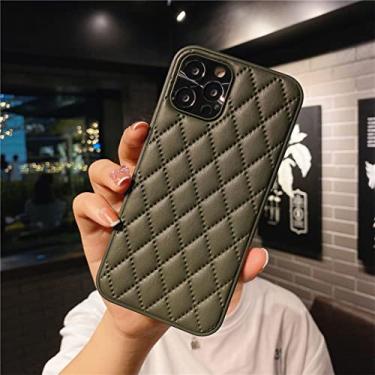 Imagem de Capa de telefone de couro PU macio em losango xadrez de luxo para iPhone 13 12 11 Pro XS MAX XR Preto Verde Rosa Capa Traseira, Verde Marinho, Para iPhone XR