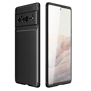 Imagem de Capa para Google Pixel 6 Pro 5G, capa de TPU macia com aparência de fibra de carbono, à prova de choque, capa de telefone antidigitais para Google Pixel 6 Pro, preta