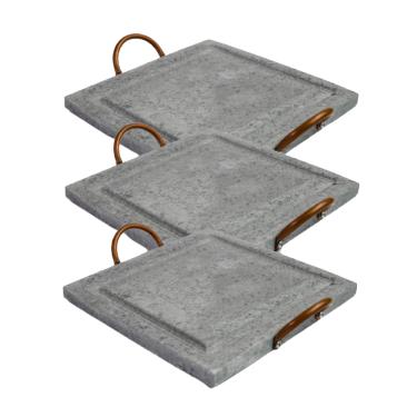 Imagem de Kit 3 Grelha Para Carnes Servir Porção Pedra Sabão P 20x20cm