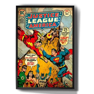 Imagem de Quadro decorativo Emoldurado Liga Da Justiça Superman Vintage hq para sala quarto