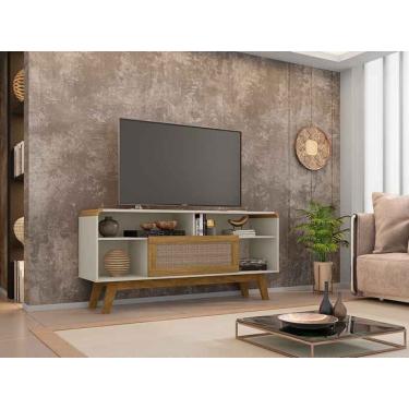 Imagem de Rack Lazuli em Madeira Branco Off-White Rattan para TV até 55 Polegadas Móveis Bechara