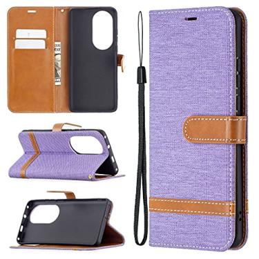 Imagem de HONGYAN Capa de telefone Para Huawei P50 Pro Color Matching Denim Texture Horizontal Flip Capa de Couro Com Holder & Cart Slots & Carteira e Cordão Capa protetora