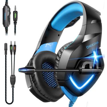 Imagem de Headphone Headset Gamer com LED Azul para PS4 Xbox Pc Notebook Smartphone Fone para jogos Estéreo fio de 3,5 mm Microfone Redução de Ruído - Cabo 2,2M - Promoção