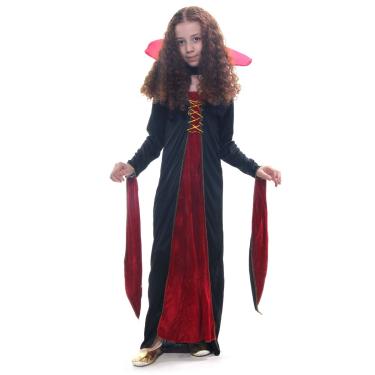 Fantasia Vampira Infantil Luxo Filó com Capa de Halloween