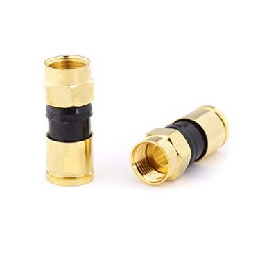 Imagem de THE CIMPLE CO Encaixe de compressão de cabo coaxial dourado - pacote com 10 conectores - para cabo coaxial RG6 - com anel de vedação climática e aderência à prova d'água