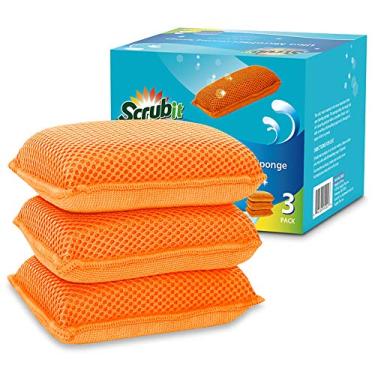 Imagem de (Orange) - Miracle Microfiber Kitchen Sponge by Scrub-It - Non-Scratch Heavy Duty Dishwashing Cleaning sponges- Machine Washable- (Orange)