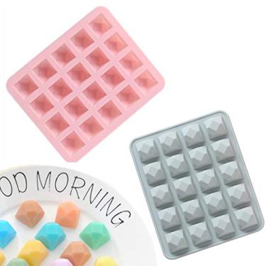 Imagem de KENAST Molde de silicone para doces de chocolate geleia e pudim 20 cavidades em forma de diamante conjunto de 2 (azul e rosa)