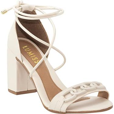 Imagem de Sandália Amarração Salto Grosso Alto Confortável De AmarrarOff White35