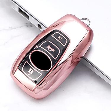Imagem de YJADHU Capa de chave de carro TPU macio porta-chaves protetor de chave de carro, apto para Subaru XV BRZ Forester 2019 Legacy Outback, rosa