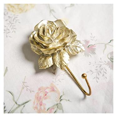 Imagem de KIZQYN Ganchos de casaco resina rosa flor ganchos de parede decorativos ganchos de casaco montados na parede para pendurar cabide toalhas chaves chapéus decoração de parede bonito cabide de casaco montado na parede (cor: ouro)