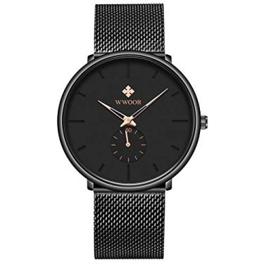Imagem de WWOOR Relógio simples masculino de malha com segunda pulseira submostrador fashion casual ultra fino analógico de quartzo relógios de pulso, Rose Gold
