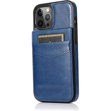 Imagem de KAPPDE Capa carteira para iPhone 14/14 Plus/14 Pro/14 Pro Max, capa traseira fina de couro premium com suporte de cartão [2 formas de suporte] Capa fólio à prova de choque com fecho magnético (Cor: azul, Tamanho: 14Pro)