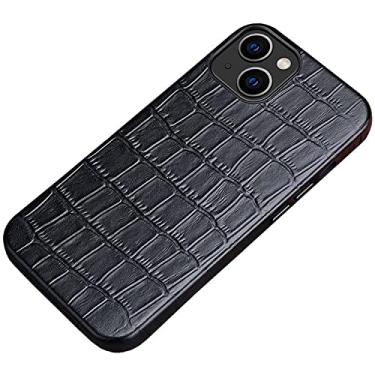 Imagem de GANYUU Capa para Apple iPhone 13 (2021) 6,1 polegadas, capa de telefone traseira com padrão de crocodilo de couro genuíno com forro de microfibra (Cor: Preto)