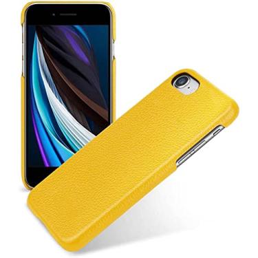 Imagem de HAZELS Capa traseira de couro genuíno, para Apple Iphone7/iPhone 8/iPhone SE 2020 Case (4,7 polegadas) Capa de textura de lichia à prova de choque [Proteção de tela e câmera] (Cor: amarelo)
