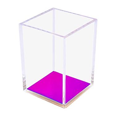 Imagem de Régua de mesa de acrílico transparente porta-lápis copo com fundo colorido arco-íris design moderno para escritório escola casa desktop papelaria organizador de acessórios
