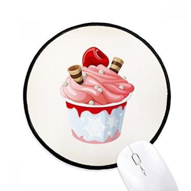 Imagem de Mouse pad rosa com sabor cereja doce sorvete, tapete redondo para escritório para computador