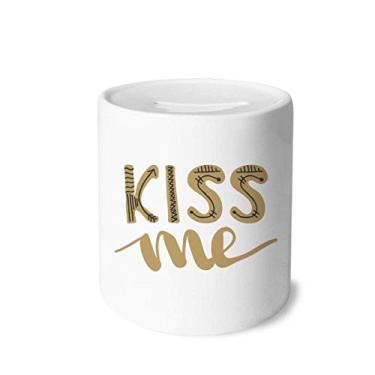 Imagem de DIYthinker Kiss Me Caixa de cerâmica com citação de ouro feita à mão para guardar dinheiro