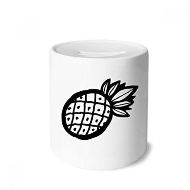 Imagem de DIYthinker Caixa de moedas de cerâmica com desenho de linha de abacaxi preto para presente de porta-moedas