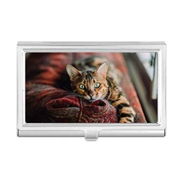 Imagem de Porta-cartões de visita com fotografia de gato de olho verde