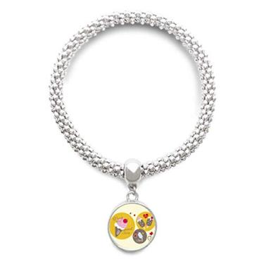 Imagem de DIYthinker Pulseira de prata com pingente de sorvete de coração de cereja com picolé e pingente de corrente ajustável
