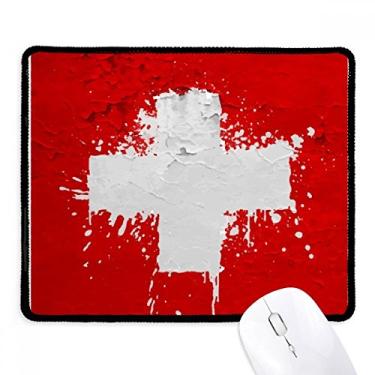 Imagem de Mousepad com estampa de bandeira abstrata da Suíça, borda costurada, tapete de borracha para jogos