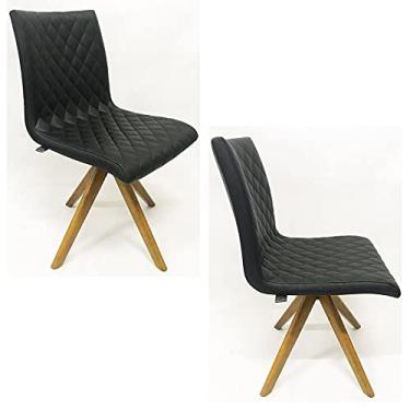 Imagem de Kit 2 Cadeiras de Jantar Jaque Matelassê tecido Facto Preto base madeira maciça - Poltronas do Sul