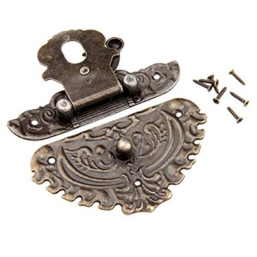 Imagem de Jóias Antique Bronze Ferro Trava decorativa Vinho de presente de madeira caixa mala Caso Ferrolho trava do gancho com parafusos 86x75mm YYDFPIIA