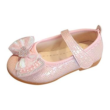 Imagem de Sandálias infantis modernas de verão para meninas sapatos casuais de fundo plano leve strass pérola laço sólido gancho ponteiro, rosa, 2.5 Big Kids