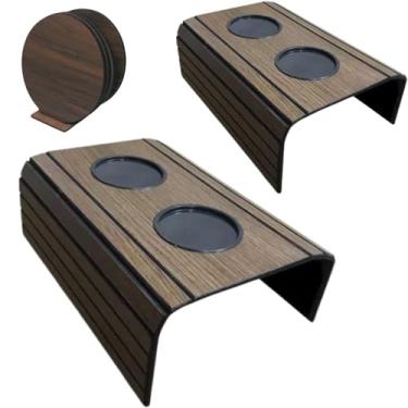 Imagem de Kit 2 esteiras para braço de sofá com porta copos e porta controle material MDF protege seu sofá (2 esteiras SEM porta controle)